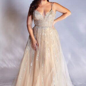 PLATINUM COLOR PROM PARTY EVENING FORMAL CURVE EMBELLISHED BALL GOWN CD940